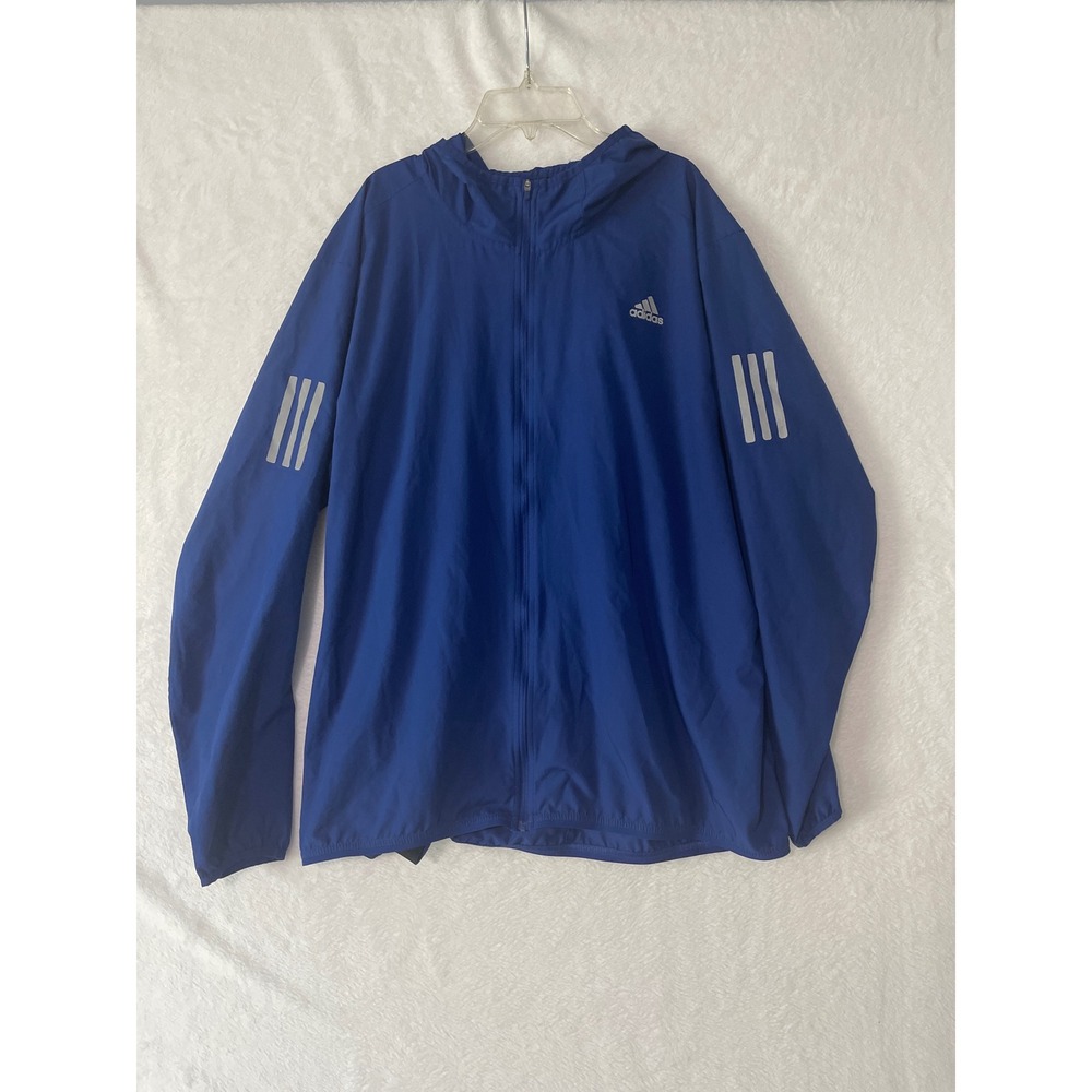 Adidas Energy Running Mens XL Blue Hood Windbreaker Full Zip Jacket Reflective